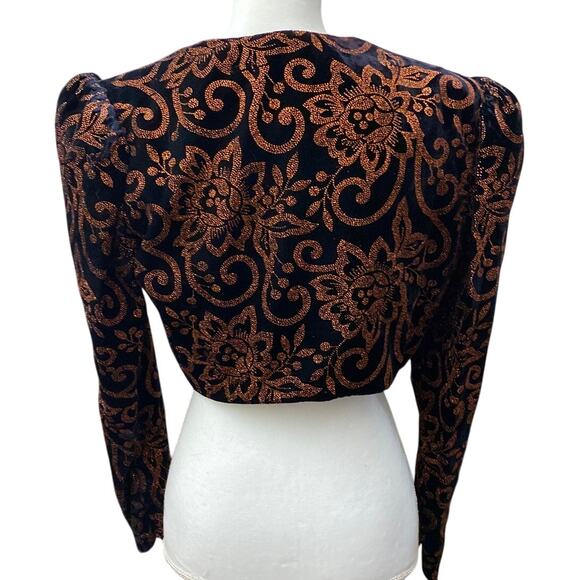 Vintage Women's Jacket Size 10 Black Metallic Glitter Bolero Crop Holiday Velvet - Picture 3 of 12